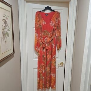 INC International Concepts Orange Floral Long Sleeve Dress